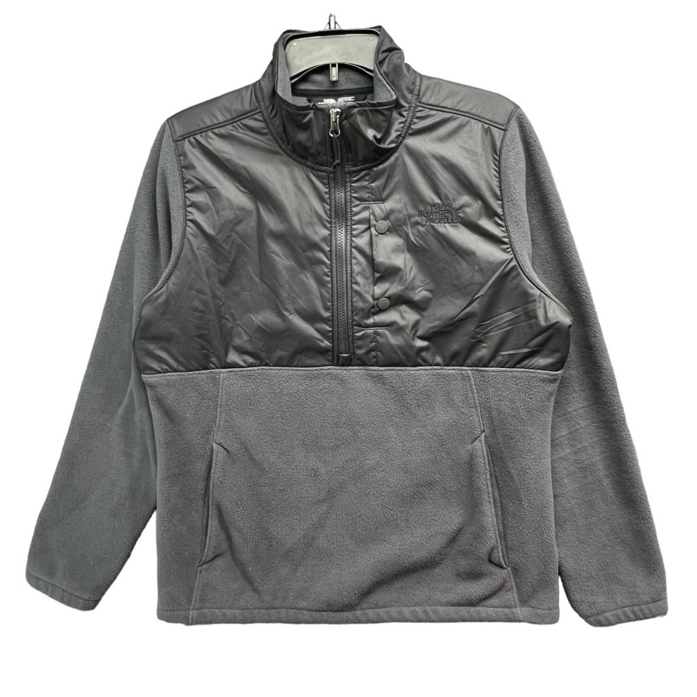 The North Face Womens Tundra Fleece Pullover L Black Gray Half Zip Mock Neck